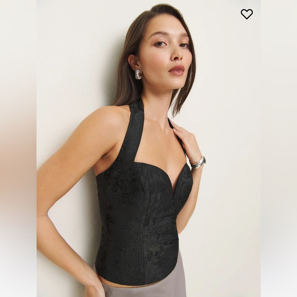 Reformation “Astrid” Black Halter Corset Top
